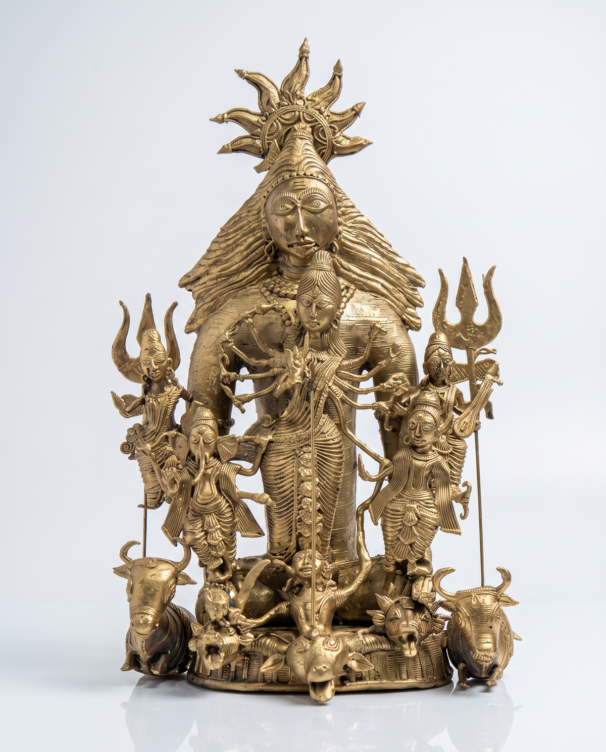 Lord Shiv & Maa Durga with their children — handmade dokra figurine